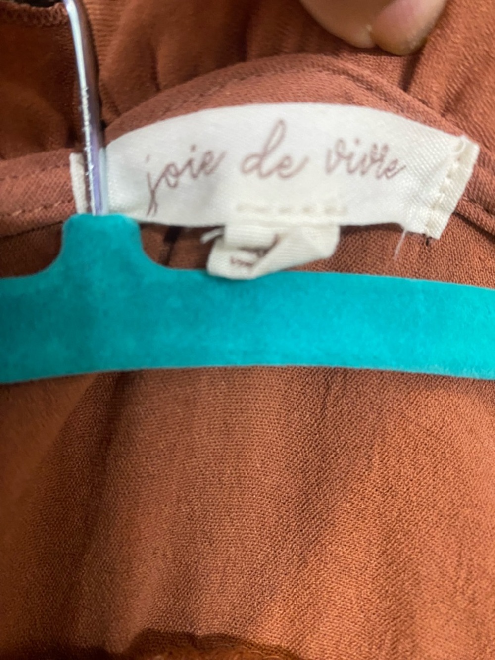 Women's Rust Brown Ruffle Neck Short Sleeve Top - Picture 3 of 3